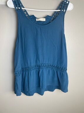 lovestitch Blue Sleeveless Crochet-Trim Peplum Camisole
